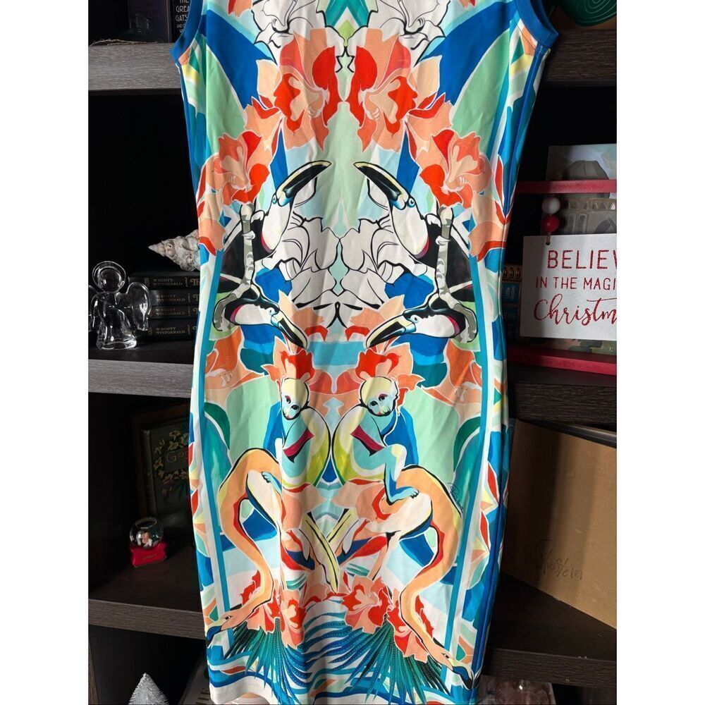 Roberto Cavalli Blue Multicolor Floral Bird Print Mini Dress Size 38 USA 2 / XS - Picture 4 of 10